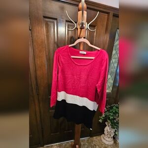 Kim Roger,s Women's Long Sleeve Colorblock Sweater- Red, White, Black